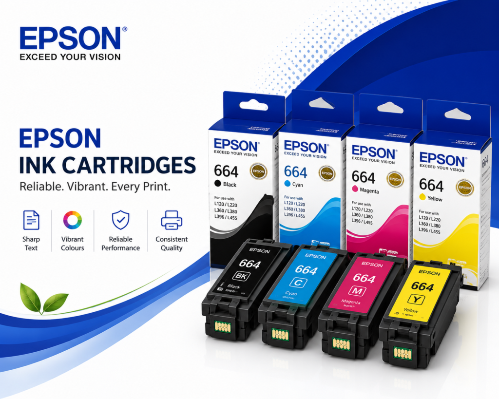 Epson ink cartridges for Epson inkjet printers.